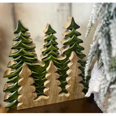 Wooden Green Enamel Tree 8x9in