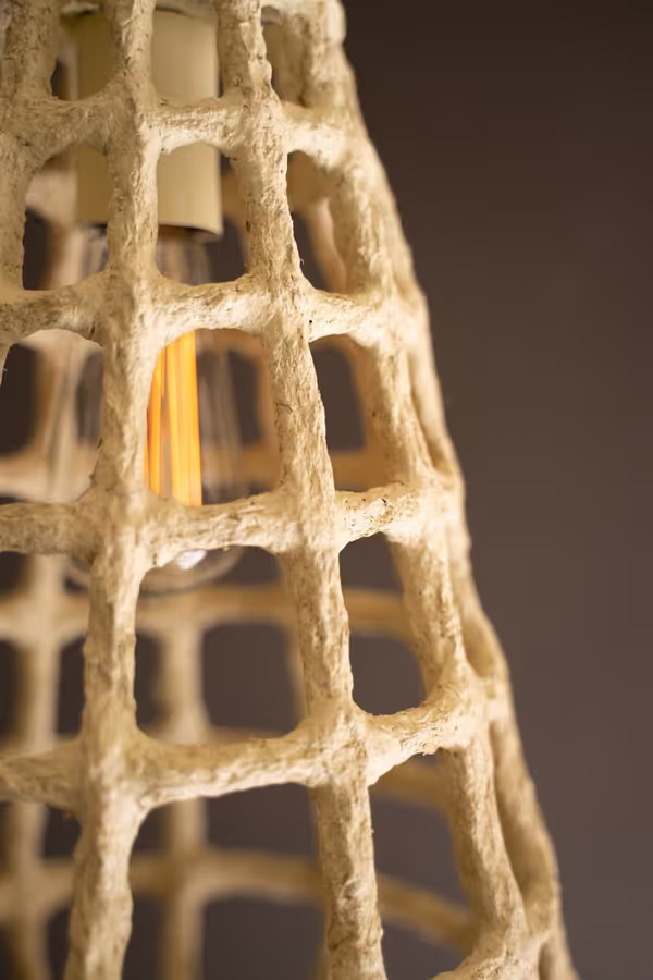 Tall Paper Mache Grid Pendant Light