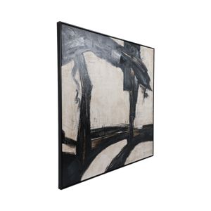 61X61 FRAMED HAND PAINTED ABSTRACT CANVAS, BLACK/G 3