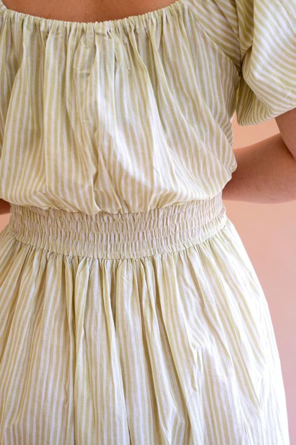 Striped Off-Shoulder Smocked Waist Dress
