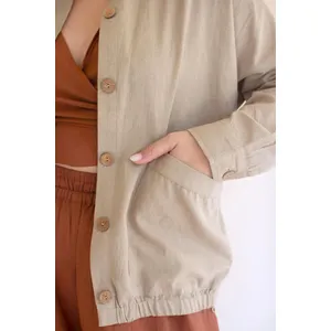 Lightweight Button-Front Bomber Jacket with Front Pockets / Oatmeal 2