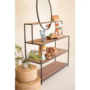 Metal and Wood Display Shelves with Mirror 3