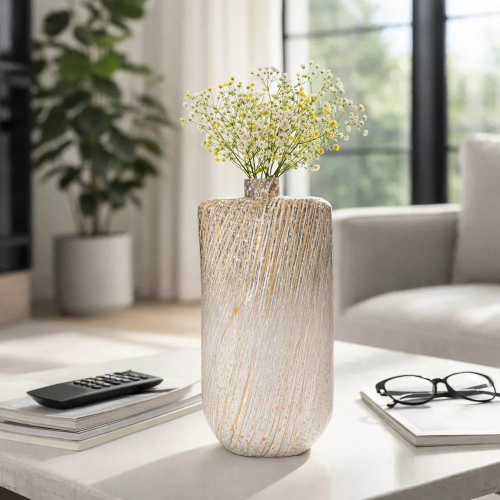 STONEWOOD IVORY GLASS VASE 16 (IN)