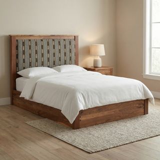 Heartland Walnut Upholstered Platform Bed - King - Upgrade Fabric