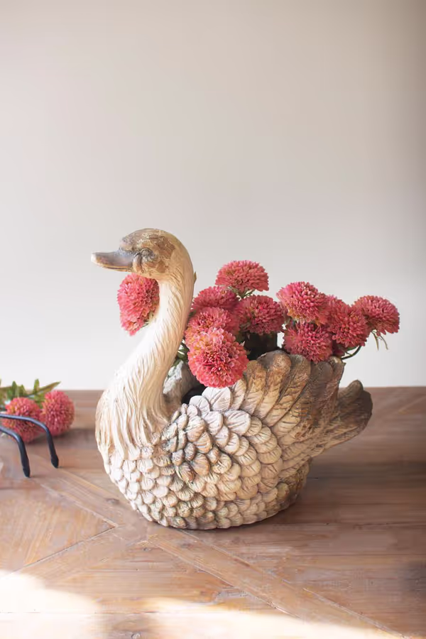 Faux Concrete Swan Planter