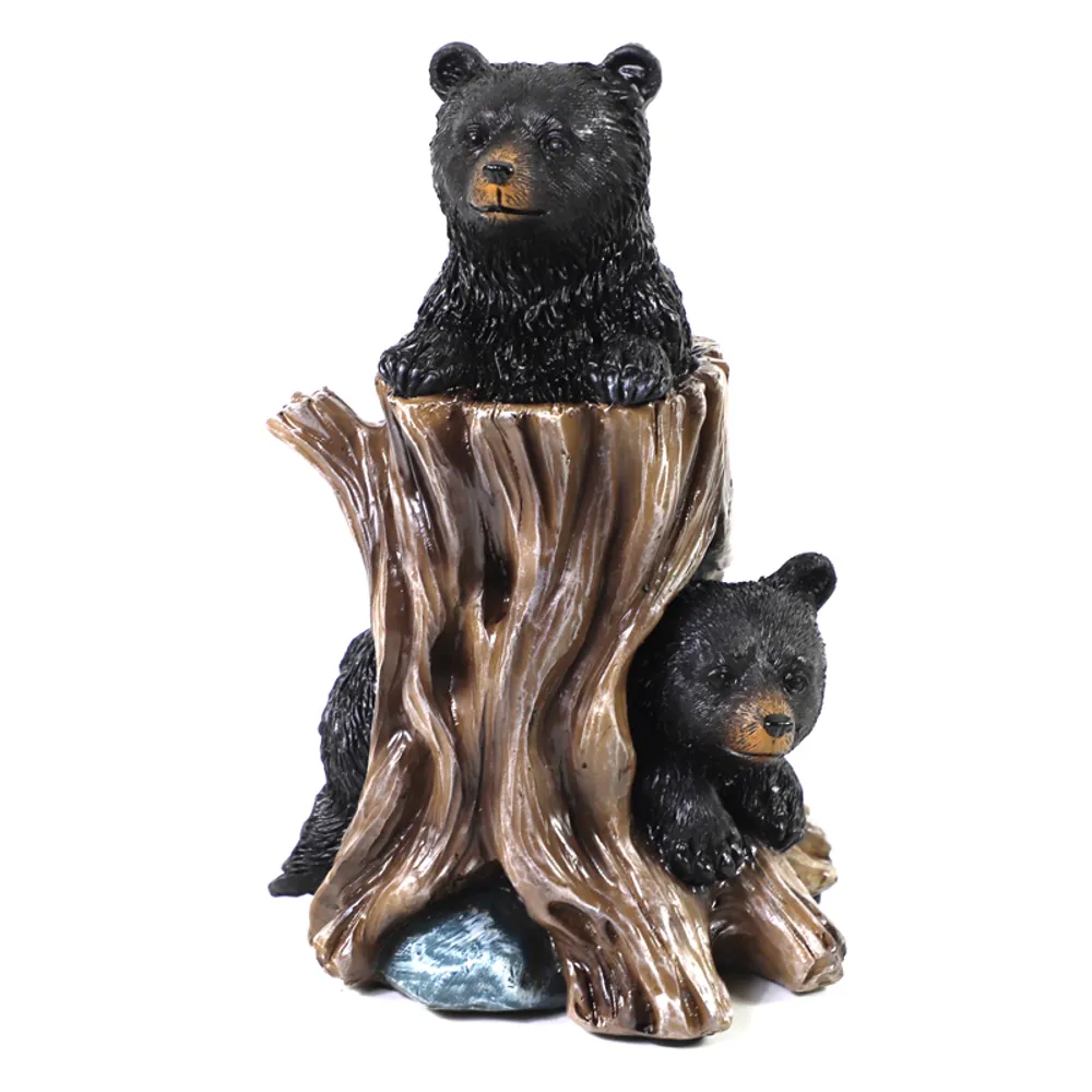 7" BEARS IN TREE STUMP FIGURINE