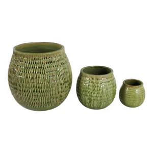HILTONCLIFF SET OF 3 GREEN PLANTER 11 (IN) 4