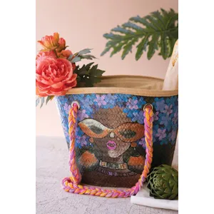 Girl with Sunglasses Hand-Painted Seagrass Bag 6