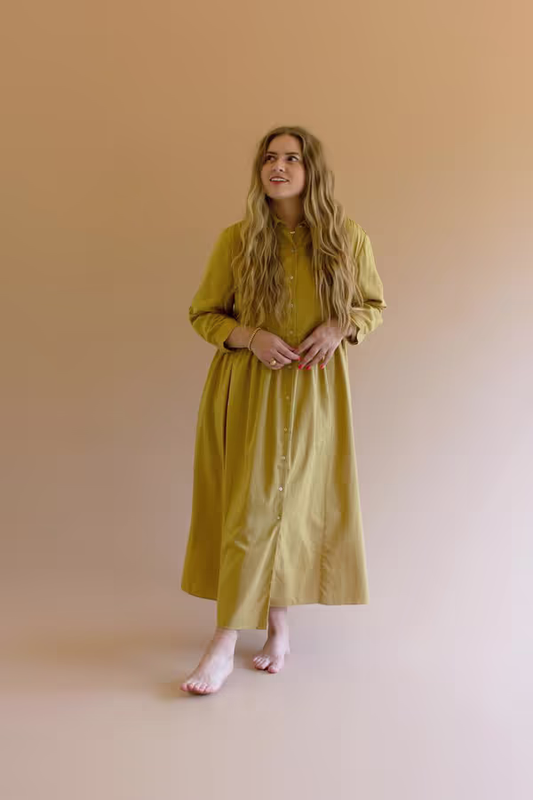 Long-Sleeve Buttondown Dress with Pockets - Pistachio