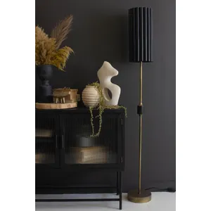 Antique Gold Floor Lamp with Fluted Black Metal Shade 1