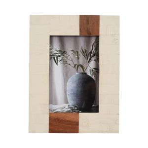 RESIN, 4X6 WOOD STRIPE PHOTO FRAME, IVORY/BROWN 1