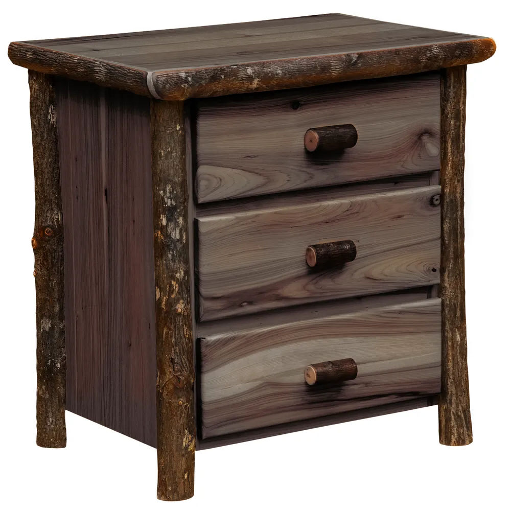 Hickory Log XL Three Drawer Nightstand - Slate