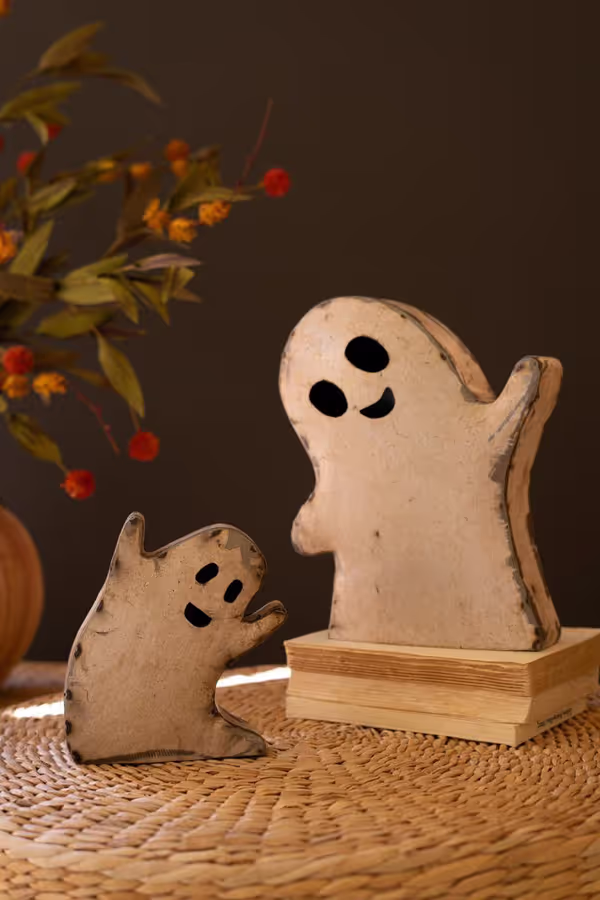 Set of 2 Recycled Iron Halloween Ghosts