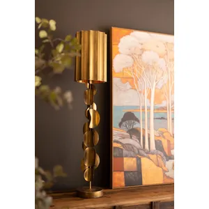 Tall Metal Table Lamp with Antique Gold Finish and Fluted Metal Shade 5