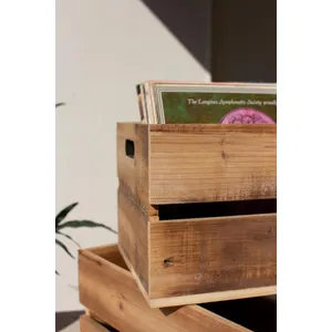Set of 2 Natural Finish Slatted Wooden Crates 3