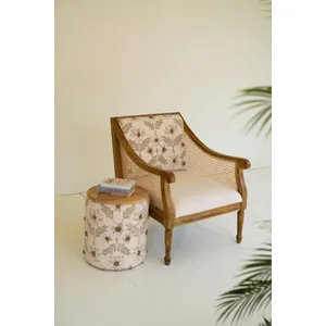 Mango Wood and Cane Arm Chair with Embroidery Back 4