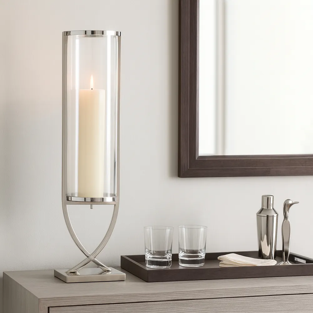 OLIVERHAVEN SILVER CANDLE HOLDER 31 (IN)