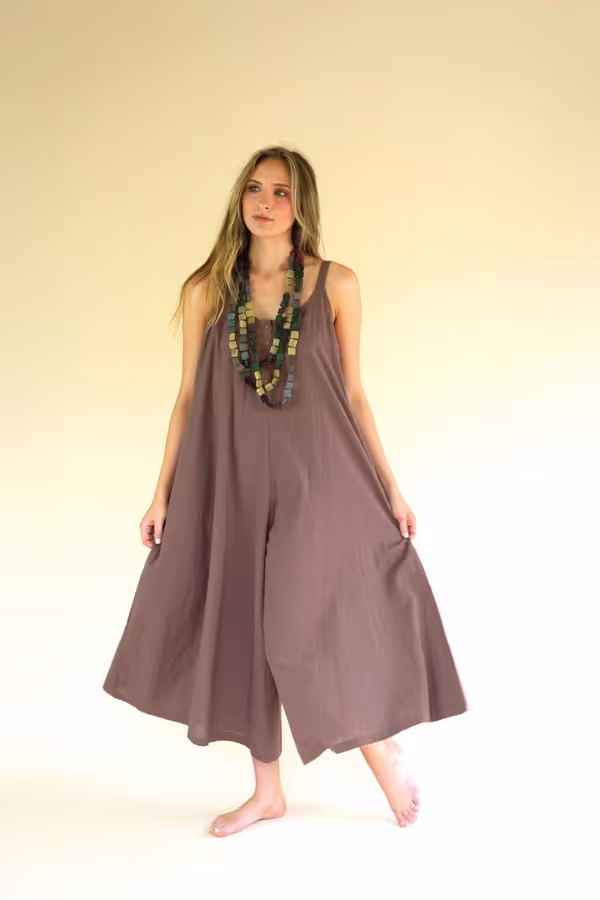 Adjustable Strap Flowy Jumper with Button Detail / Mulberry