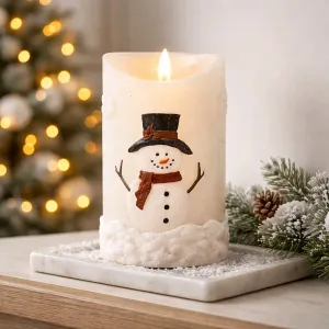 Frosty Snowman 3x6in Moving Flame LED Candle 1