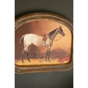 Set of 2 Arched Framed Horse Prints under Glass 2