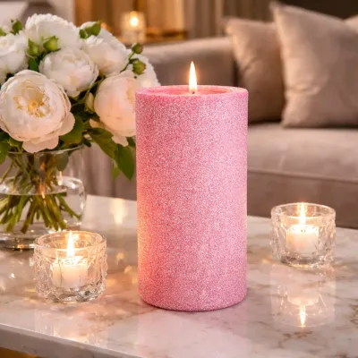 Red Frosted Moving Flame LED Candle 5x11.5in