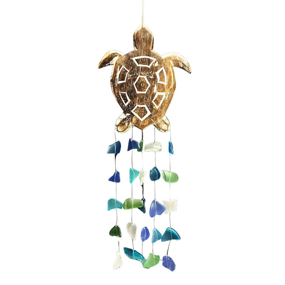 16" CARVED TURTLE GLASS CHIME