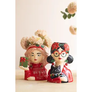 Set of 2 Ceramic Tacky Christmas Women Vases 1