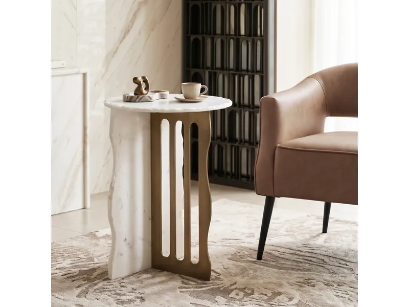 Rubo Accent Table White & Brass 2