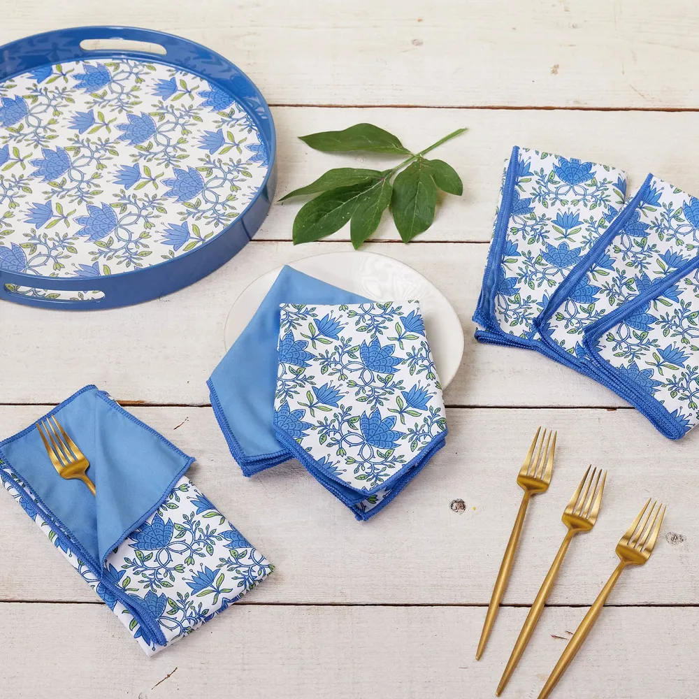 Tilly Blue  Round Lacquer Serving Tray