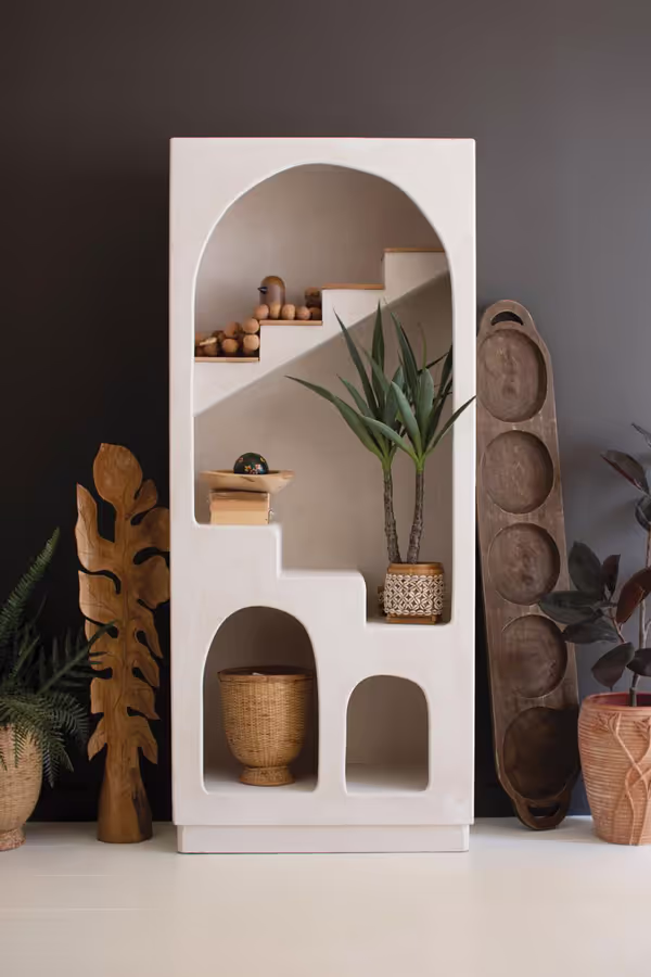 Textured Arched Shelving Unit with Stairs Detail