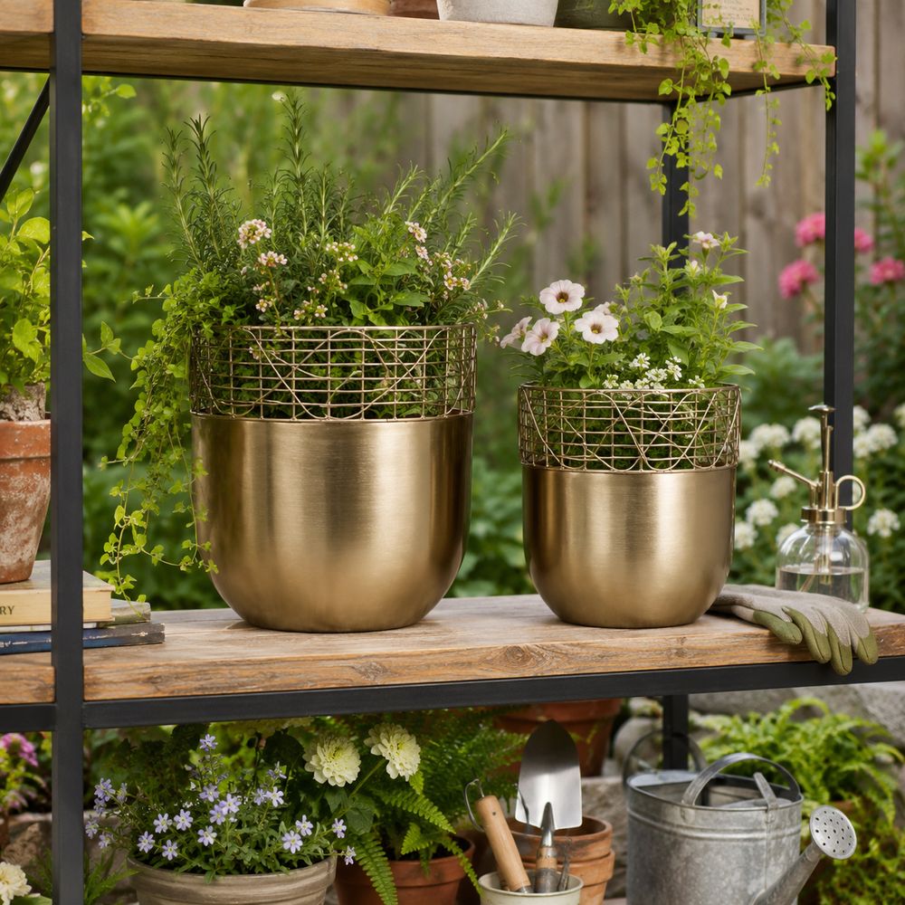 LEONAWELL SET OF 2 GOLD PLANTER 13 (IN)