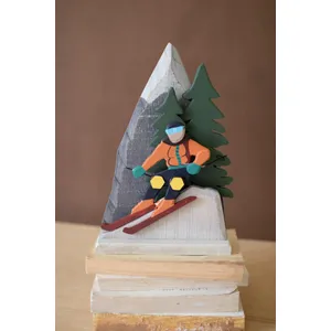 Painted Wood Snow Skiing Scene 3