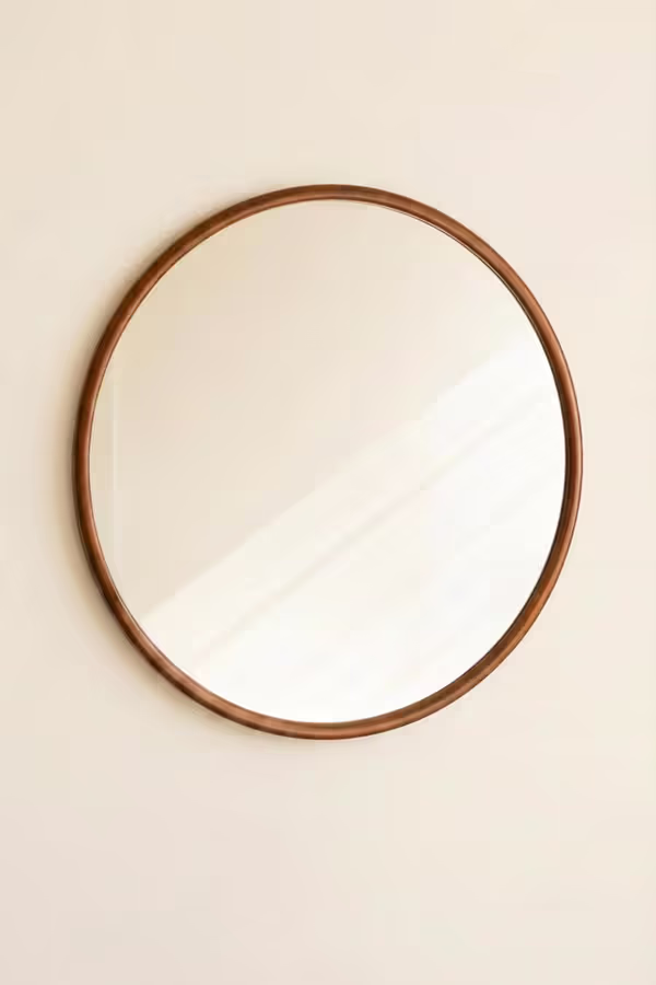 Round Wood Framed Mirror