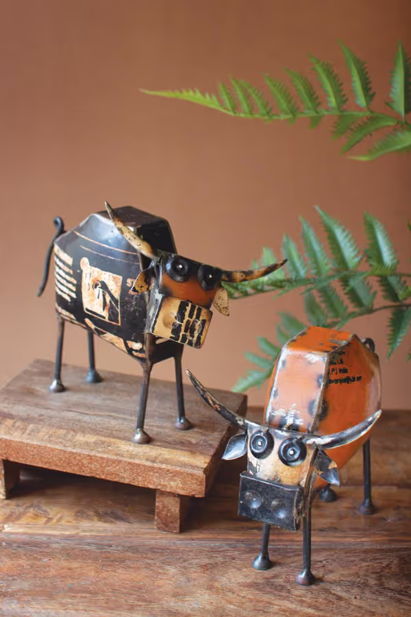 Set of 2 Recycled Iron Steers