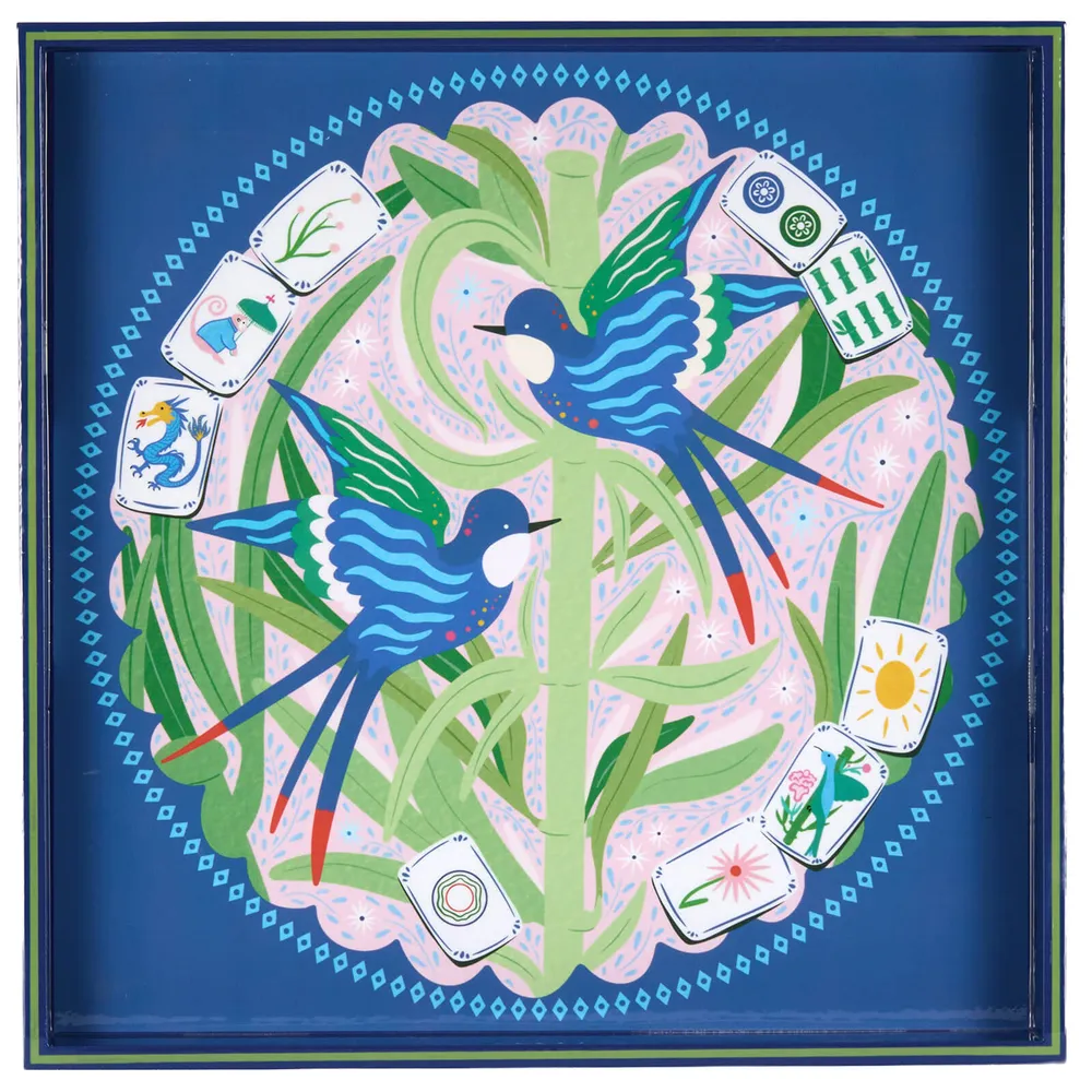 Mahjong Garden Square Lacquer Serving Tray