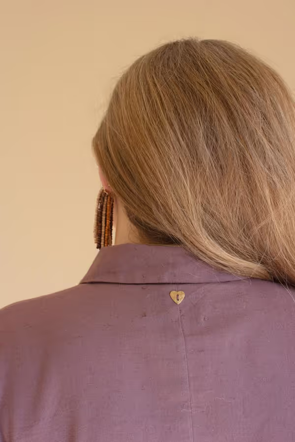 Long-Sleeve Button-Front Dress with Front-Tie Detail / Mulberry