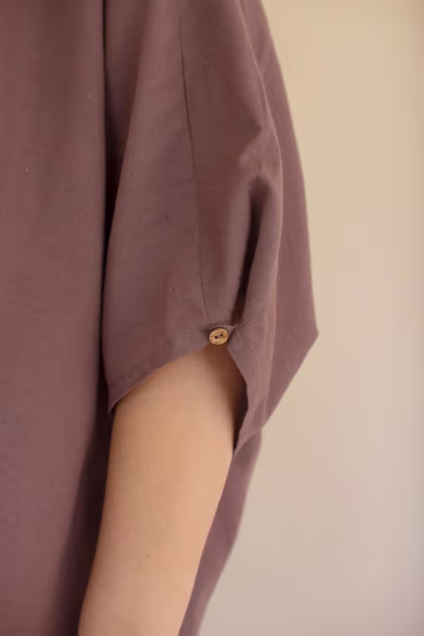 Short-Sleeve Blouse with Button Detail on Sleeves / Mulberry