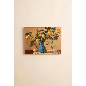 Framed Lemon Branches in a Blue Vase Painting 2