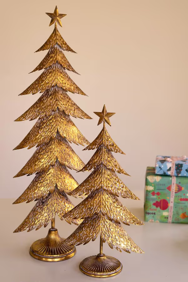 Set of 2 Antique Gold Christmas Trees