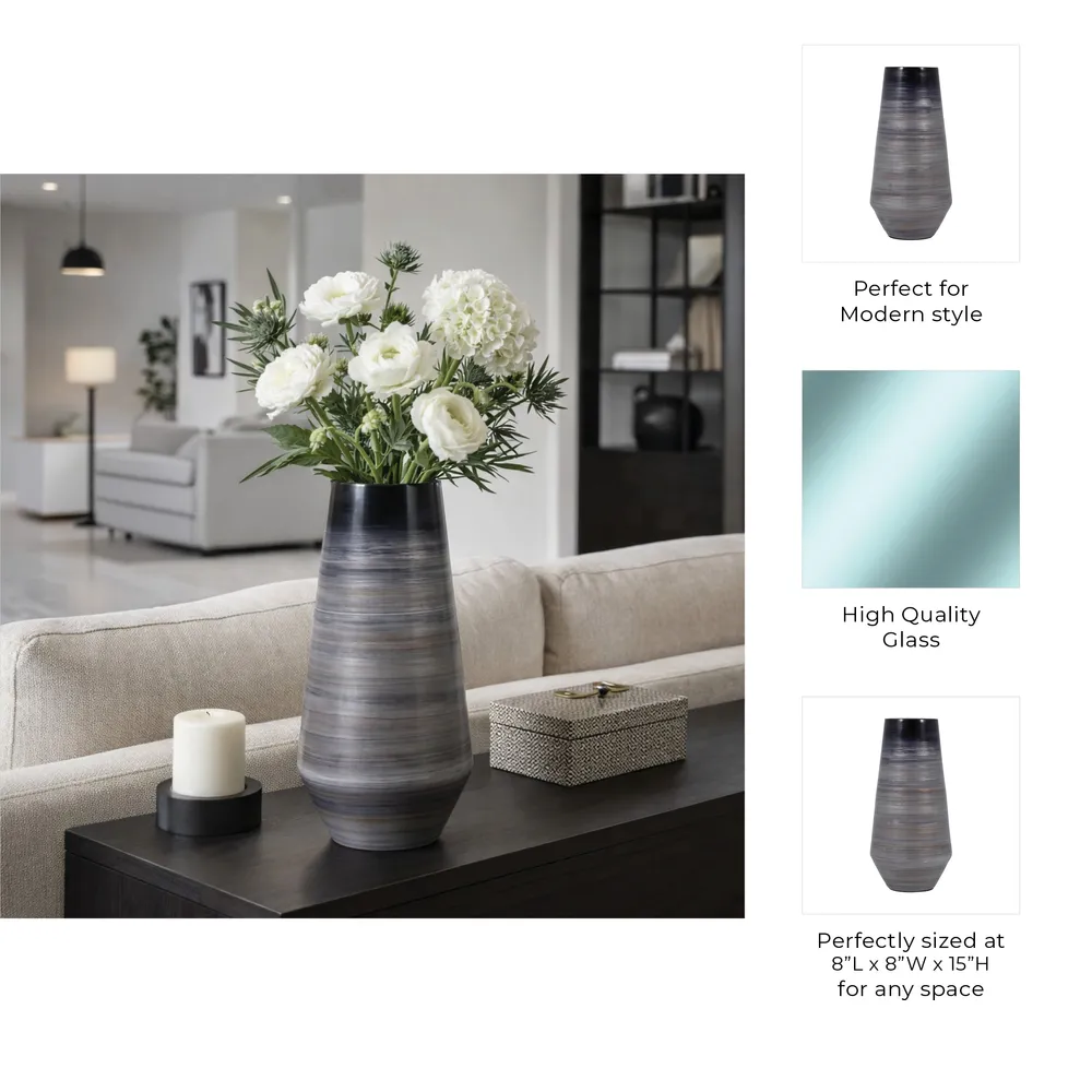 RIDERROSE GRAY GLASS VASE 15 (IN)