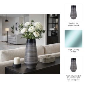 RIDERROSE GRAY GLASS VASE 15 (IN) 10