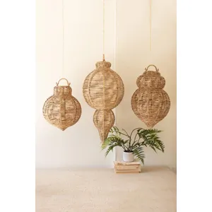Set of 3 Large Woven Seagrass and Iron Ornaments 1
