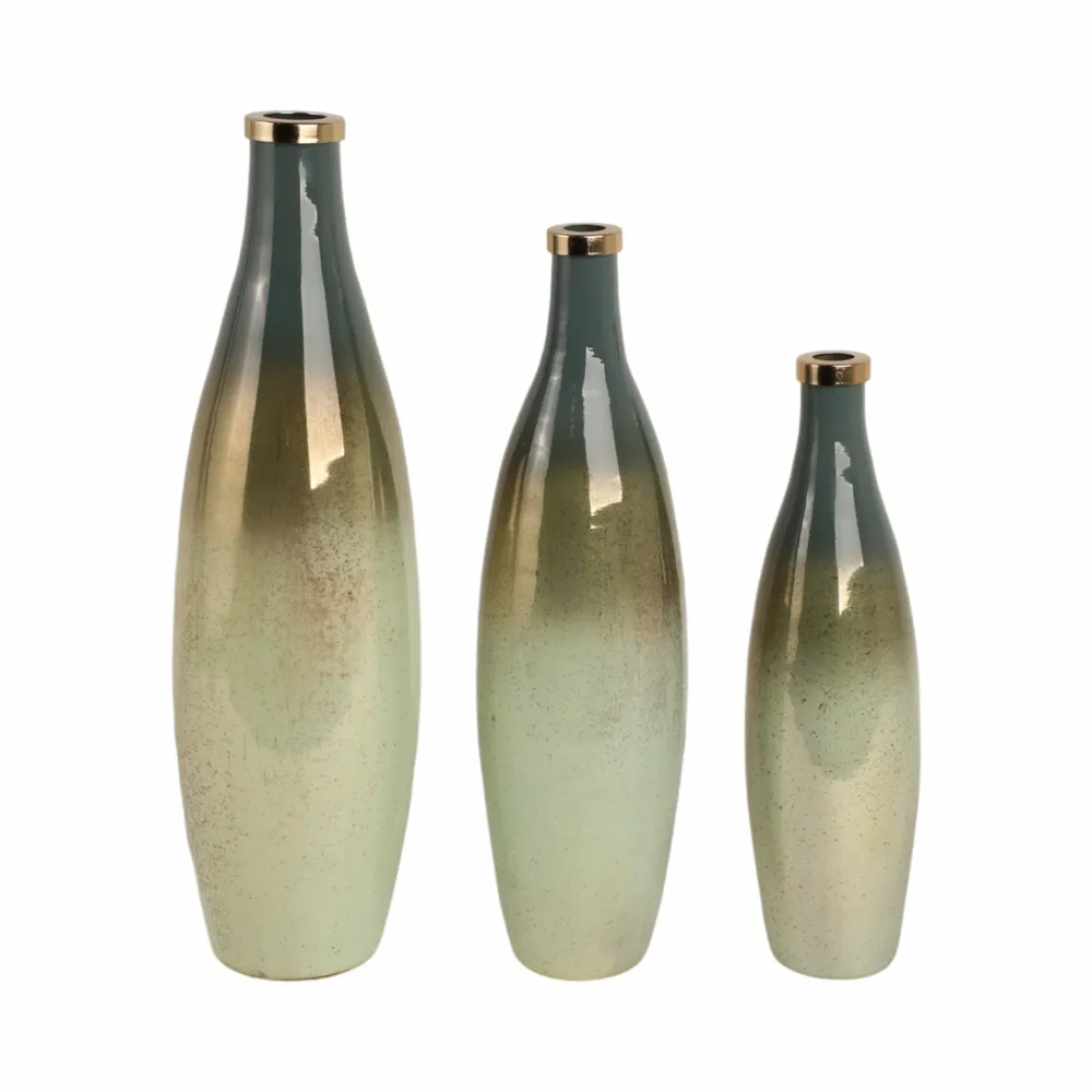 HOPESIDE SET OF 3 GREEN GLASS VASES 21 (IN)