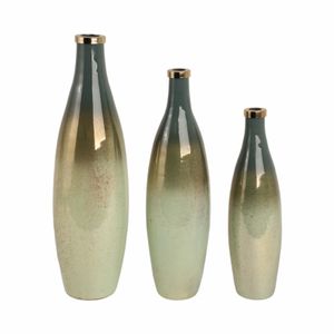 HOPESIDE SET OF 3 GREEN GLASS VASES 21 (IN) 4