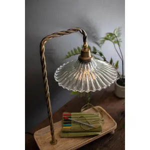 Gooseneck Table Lamp with Wooden Tray Base and Glass Shade 3