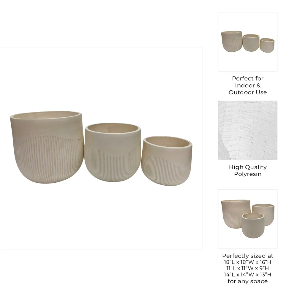 TODDCLIFF SET OF 3 IVORY PLANTER 16 (IN)