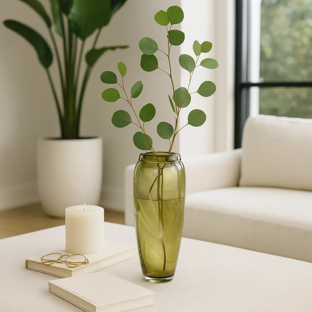 SOLCREST GREEN GLASS VASE 14 (IN)