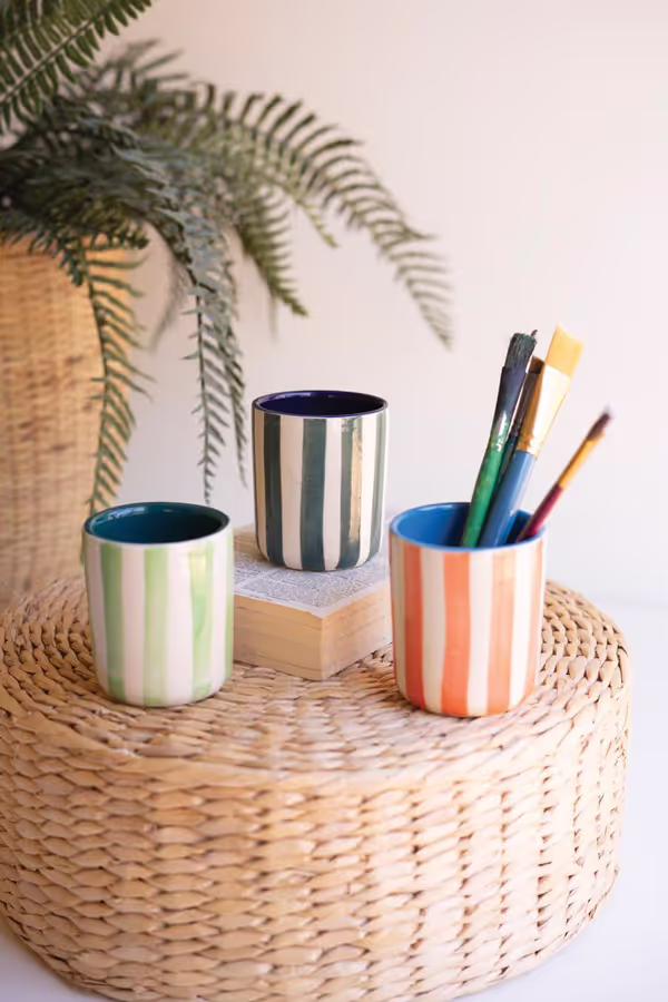 Set of 3 Striped Ceramic Containers