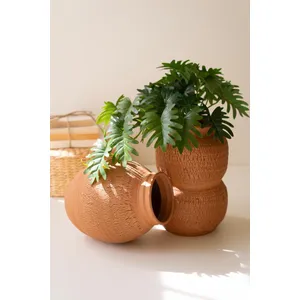Set of 2 Terracotta Vase with Crackle Detail 3