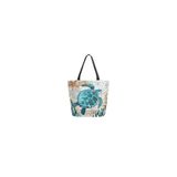 LARGE TOTE W WOVEN HANDLE - WATERCOLOR TURTLES 1